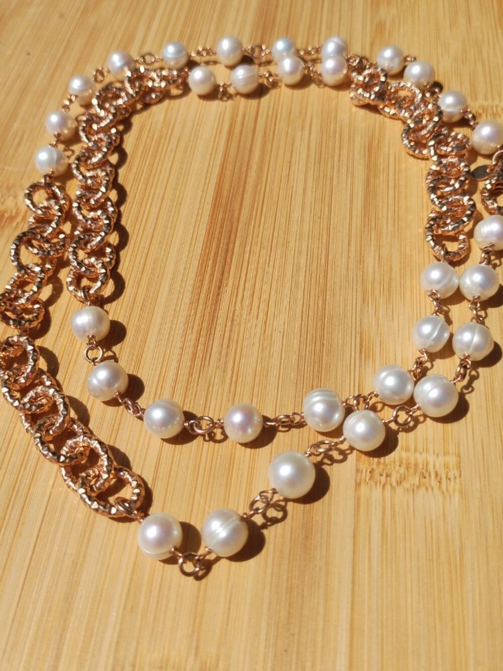 Honora Bronze Italy Genuine Pearl Chain Necklace Fancy Links Clasp 36" Long - Picture 4 of 4